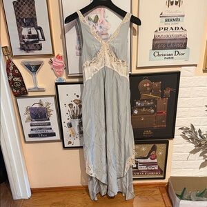 Free People Lace Trim Maxi Dress in Light Gray
